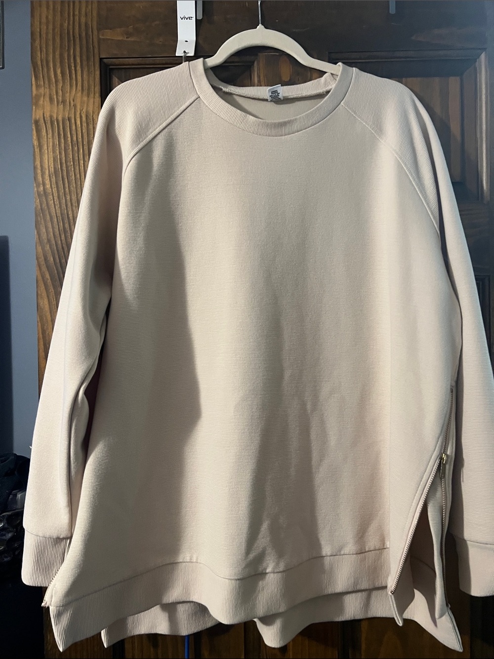 Side-Zip Cream Crew Neck Pullover Sweater